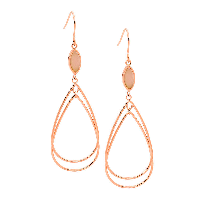 Double Open Tear Drop Earrings 18ct Rose Gold Plated