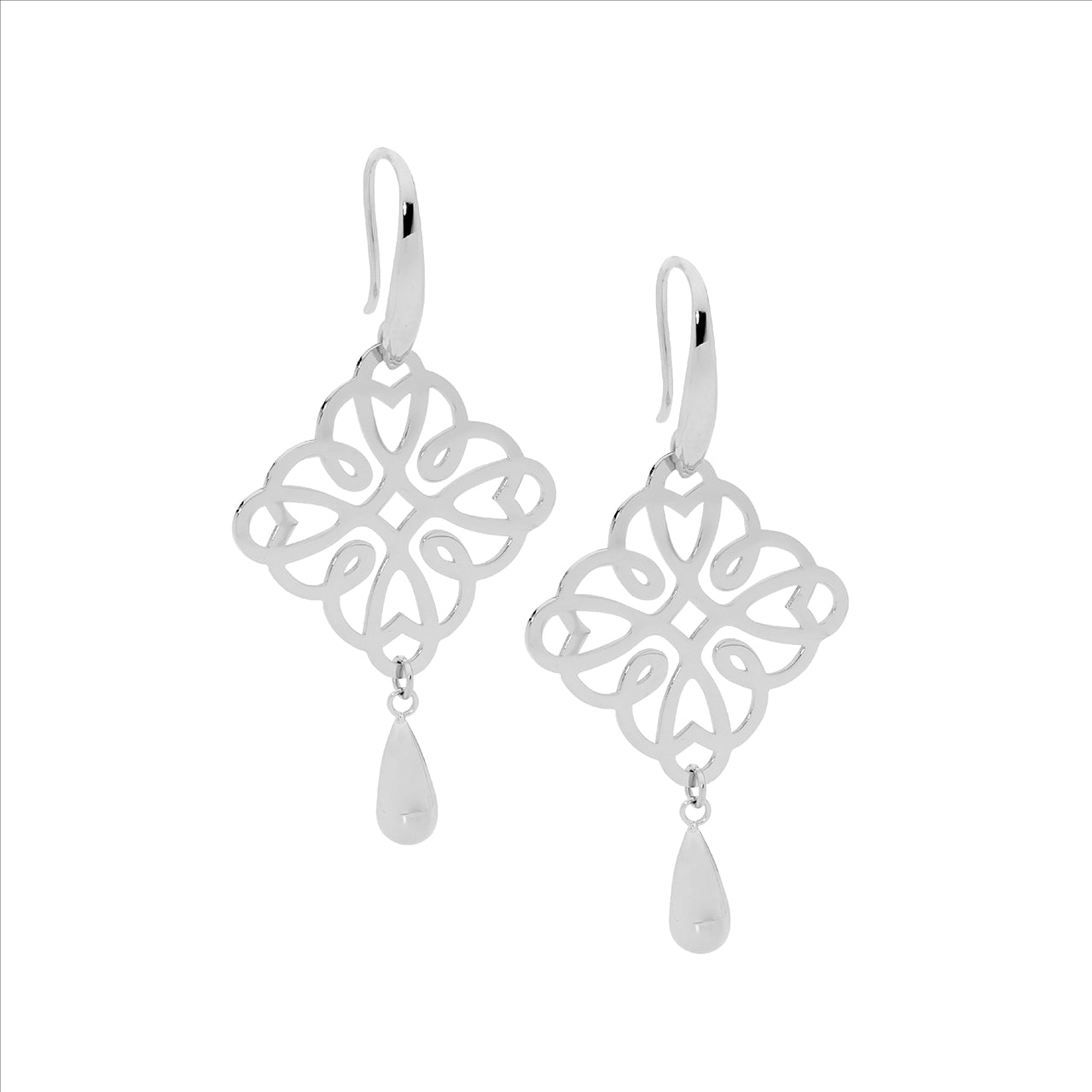 Silver Filigree Square Tear Drop Earrings