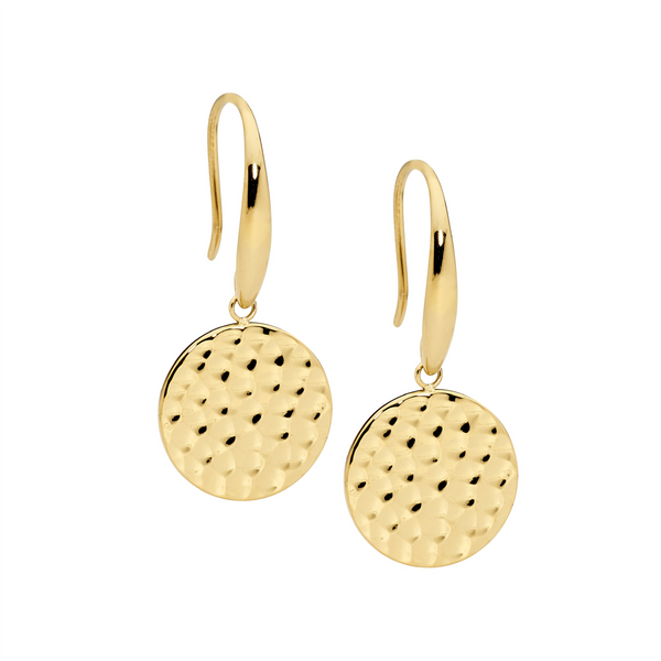 15mm Hammered Disk Earring 18ct Gold Plated