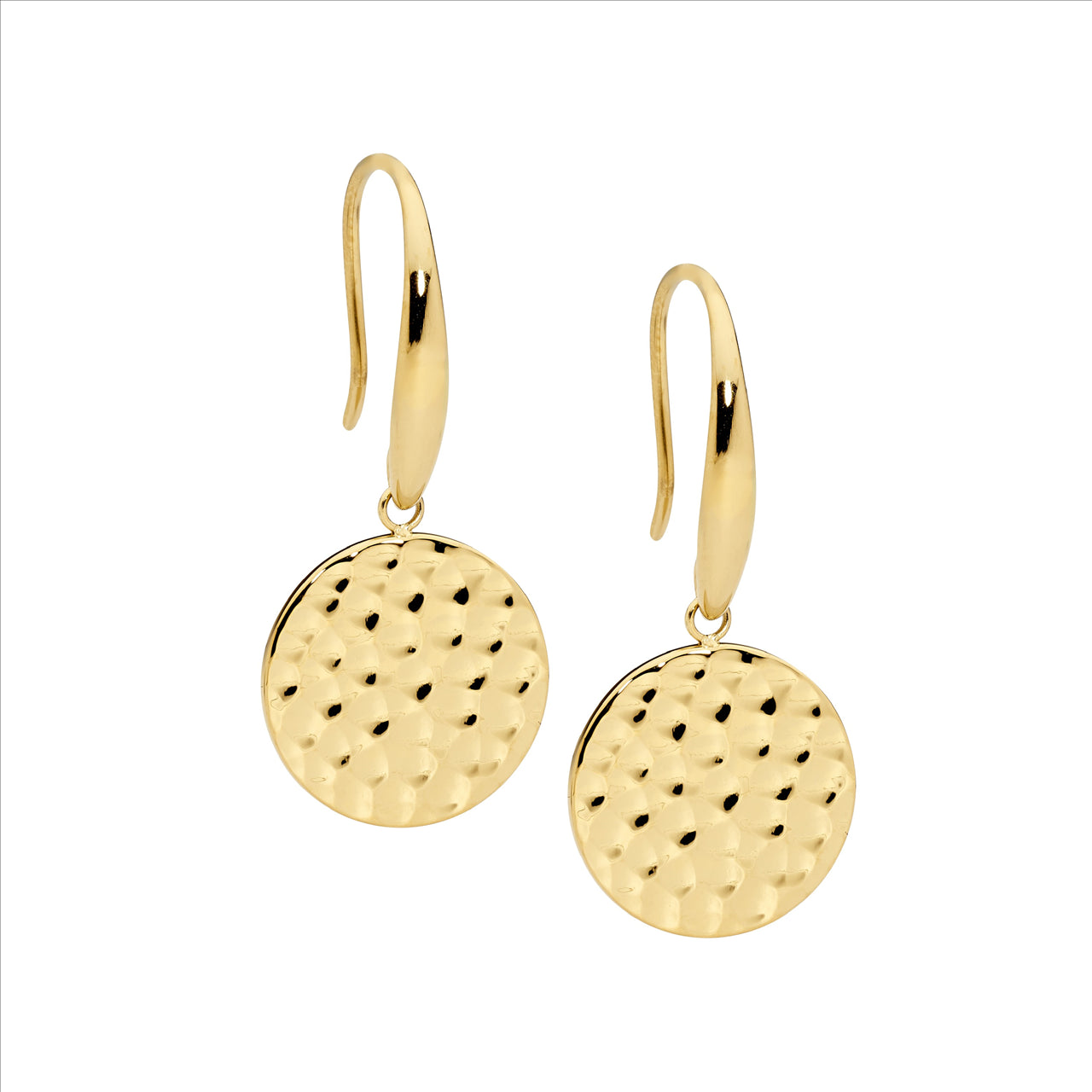 Ellani 15mm Hammered Disk Earring 18ct Gold Plated