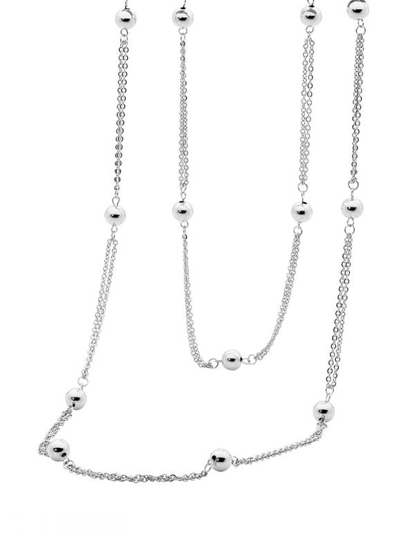 Silver Double Chain & Ball Necklace 91cm
