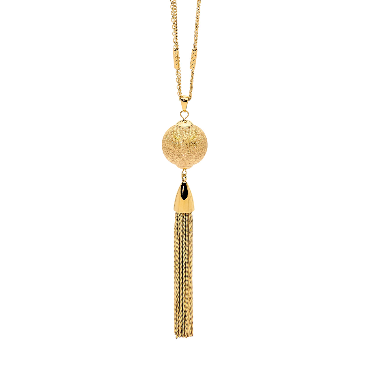 Stardust Ball Tassel Double Chain Necklace 72cm 18ct Gold Plated