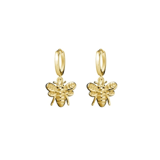 Sterling Silver Gold Plated Huggie Earrings With Bee Charm