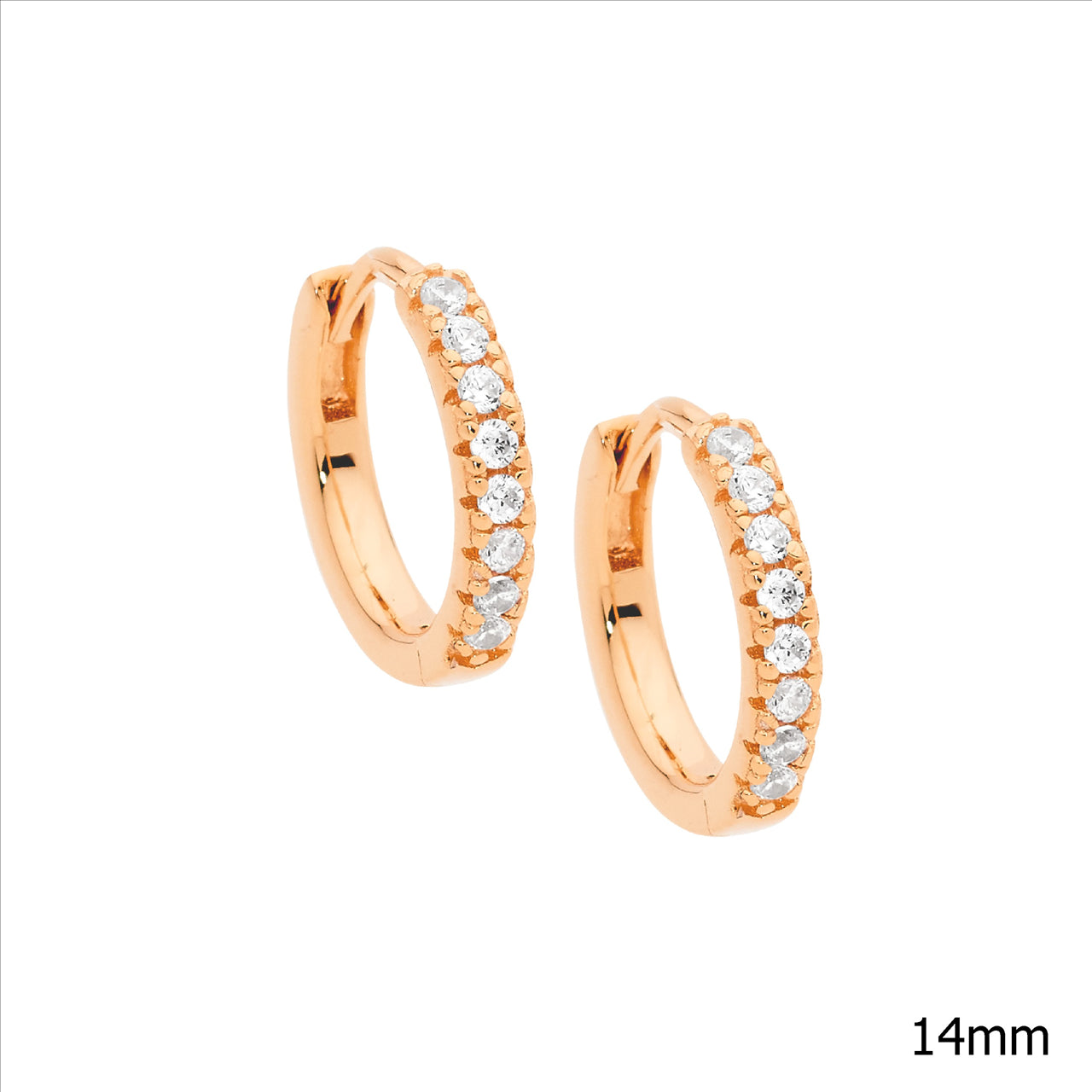 Ellani CZ 14mm Hoop Earrings 18ct Rose Gold Plated