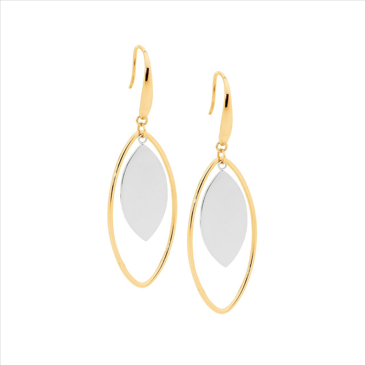 Open Tear Drop Gold Plated Earrings with Silver Centre