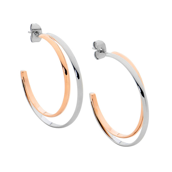35mm Two-tone Double Row Hoop Earrings