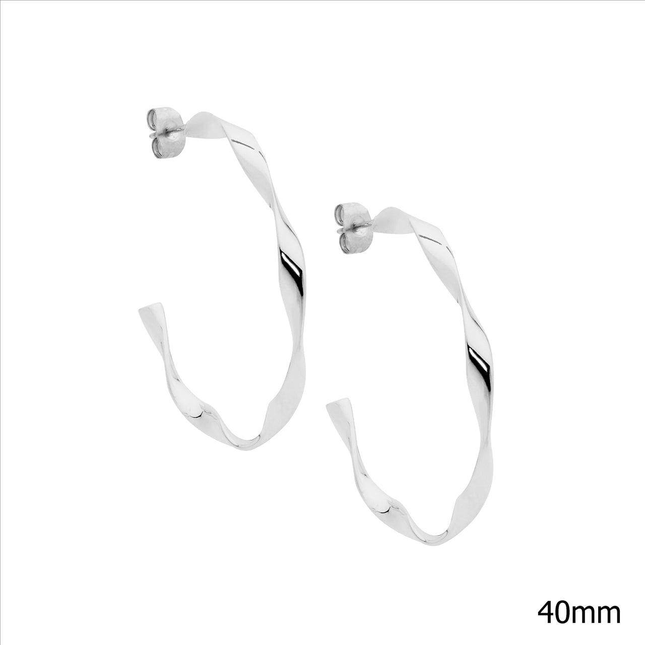 Silver 4cm Twist Hoop Earrings
