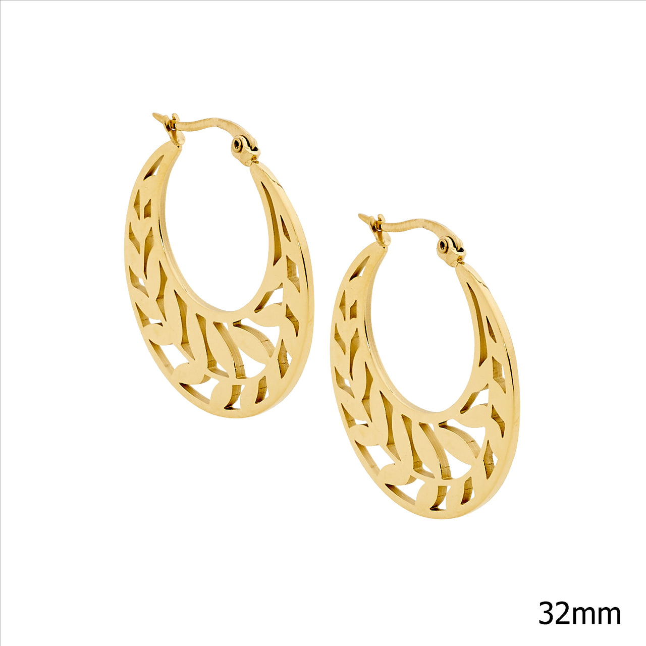 32mm Leaf Pattern Hoop Earrings