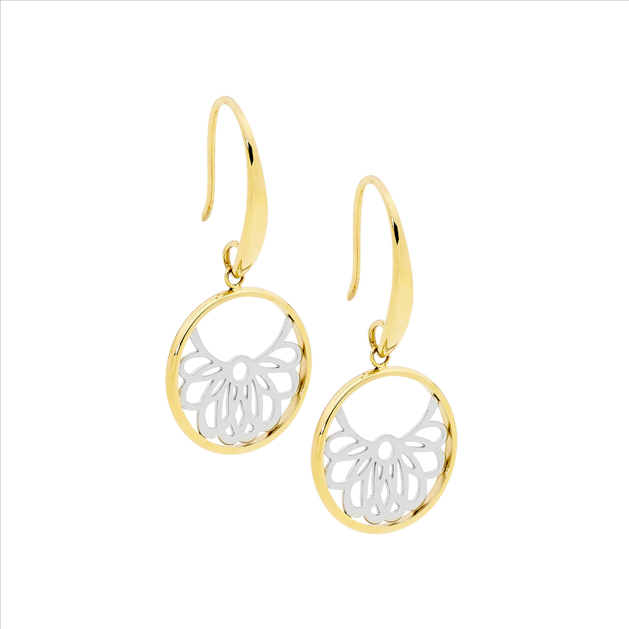 Ellani Circle Drop Earrings with Filigree 18ct GP