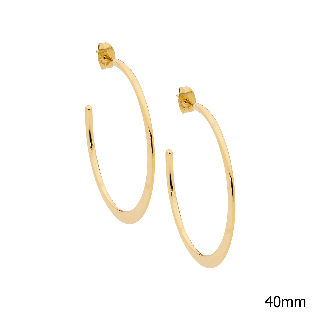 40mm Flat Edge Hoop Earrings IP 18ct Gold Plated