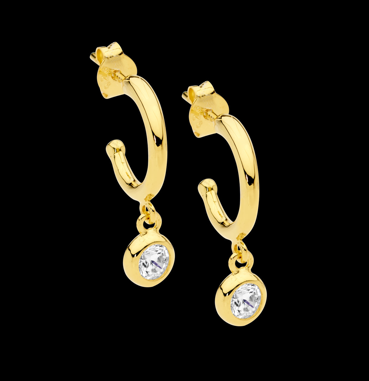 13mm Hoop CZ Bezel Drop Earrings 18ct GP