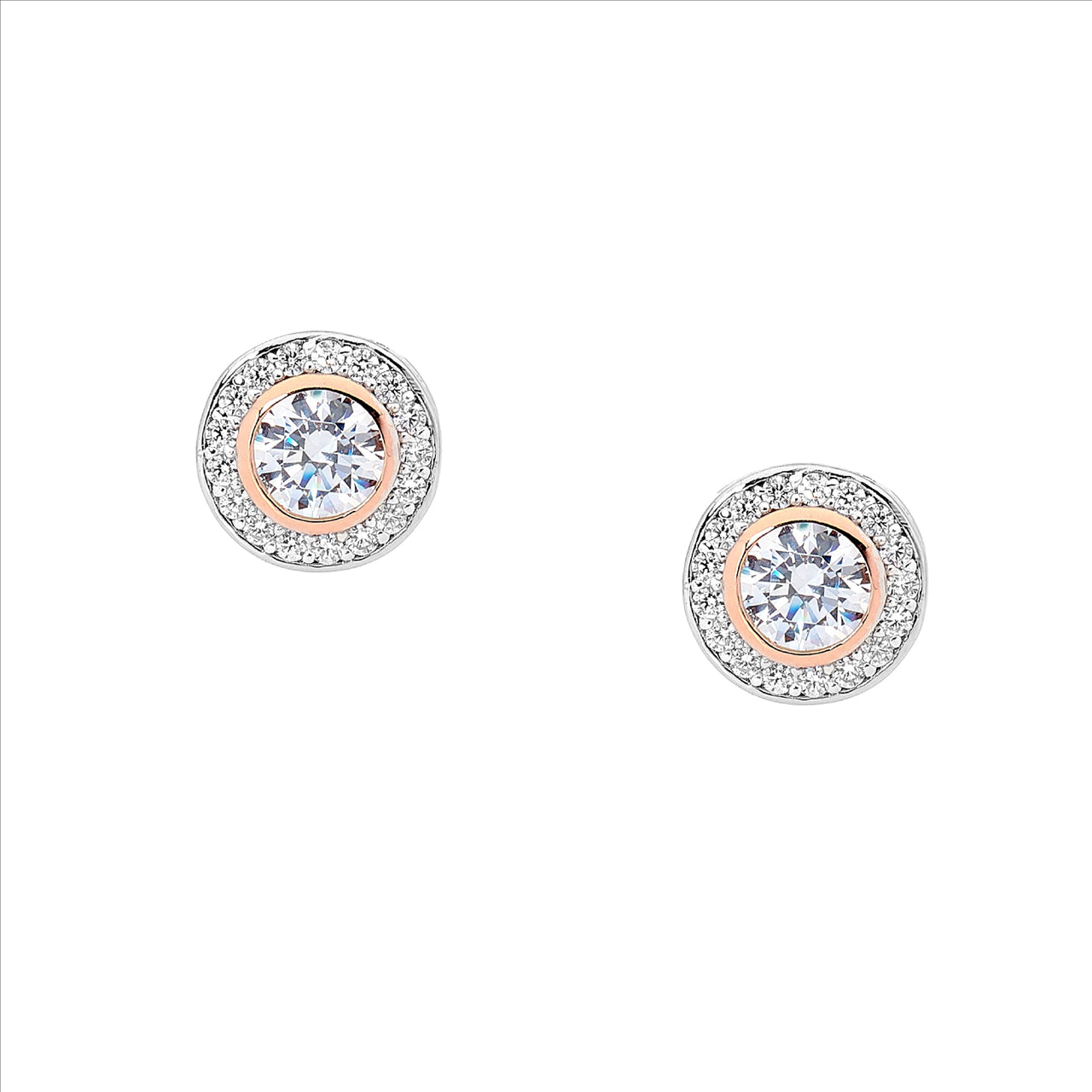Ellani Cubic Zirconia Round Halo Studs 18ct RGP