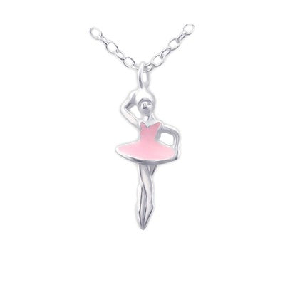 Sterling Silver Pink Enamel Ballerina Pendant With Chain