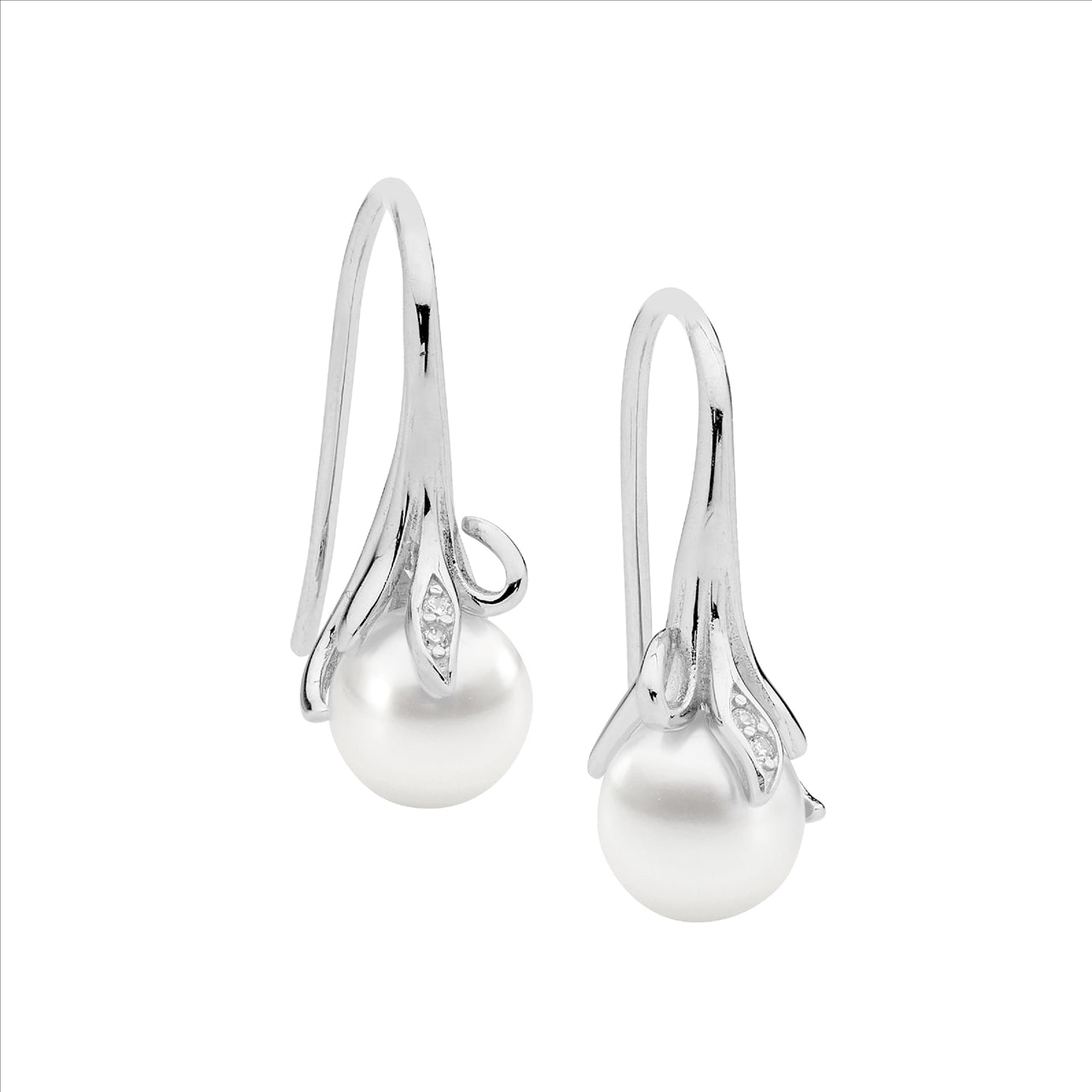 Sterling Silver Cubic Zirconica Pearl Earrings with Shepherd Hook