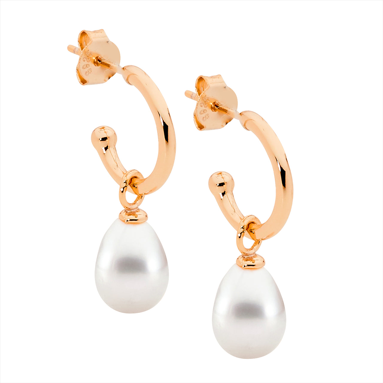 13mm Hoop Earrings Freshwater Pearl Drop 18ct RGP