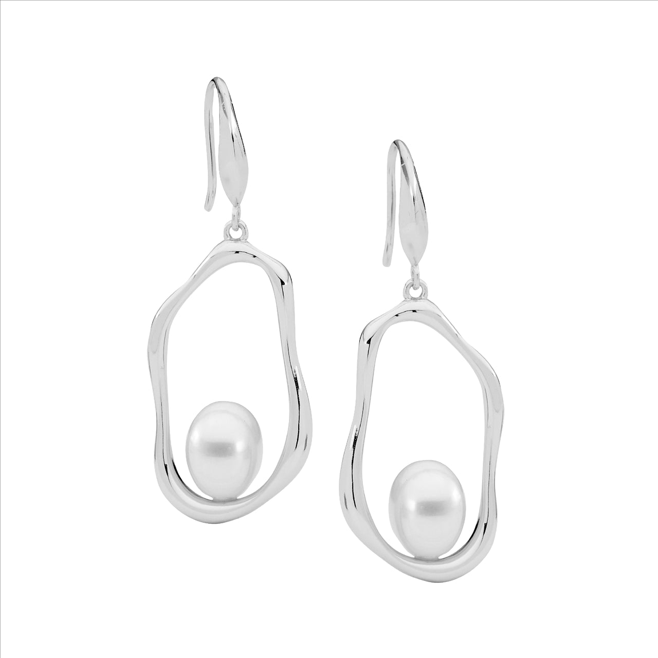 Ellani Silver Open Oval Earrings with Freshwater Pearl