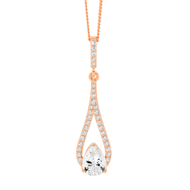 CZ 35MM Open Teardrop Pendant W/Pear CZ Necklace 18ct RGP