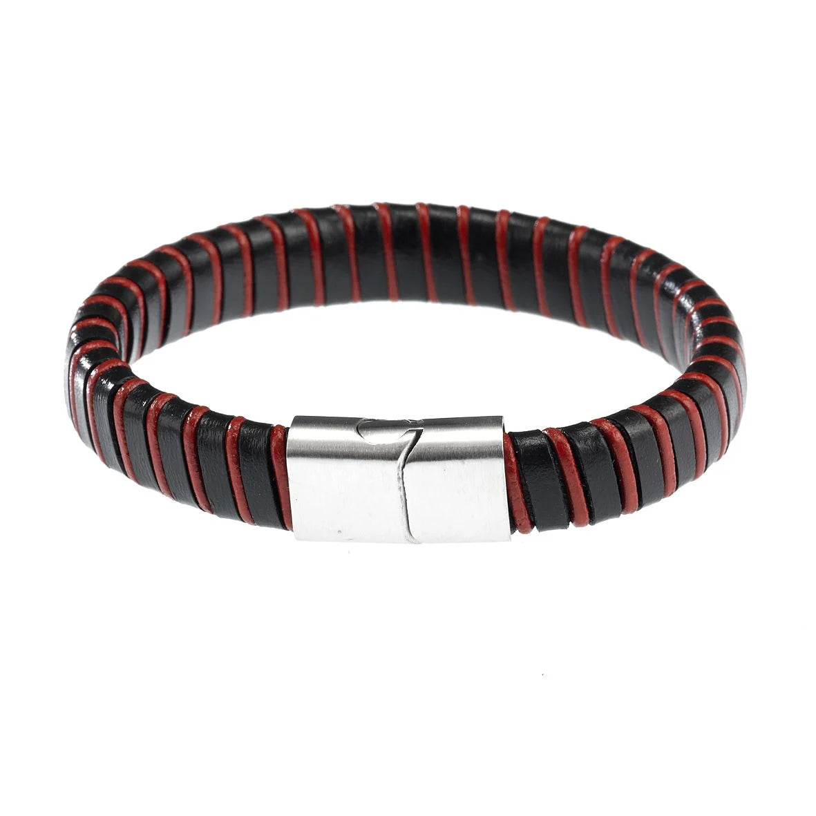 S/S Black/Red Leather Bracelet