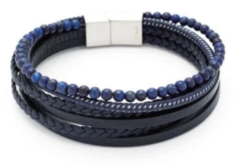 S/S Blue Leather Multi Strand with Sodalite Bracelet
