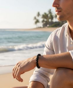 Black Ion Plated/Agate Bead Bracelet