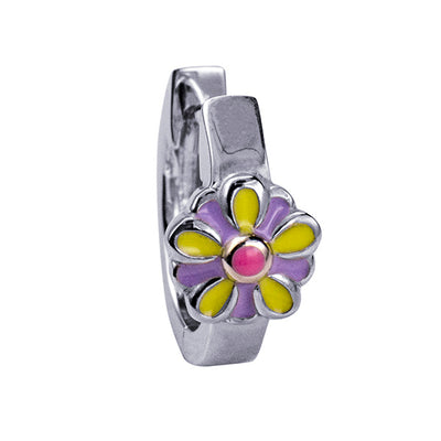 Sterling Silver Huggies With Enamel Flower