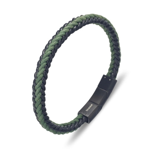 Blaze Black & Green Plaited Leather Bangle