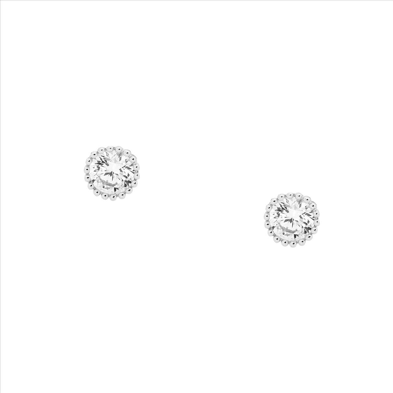 White Cubic Zirconia Crown Set Stud Earrings