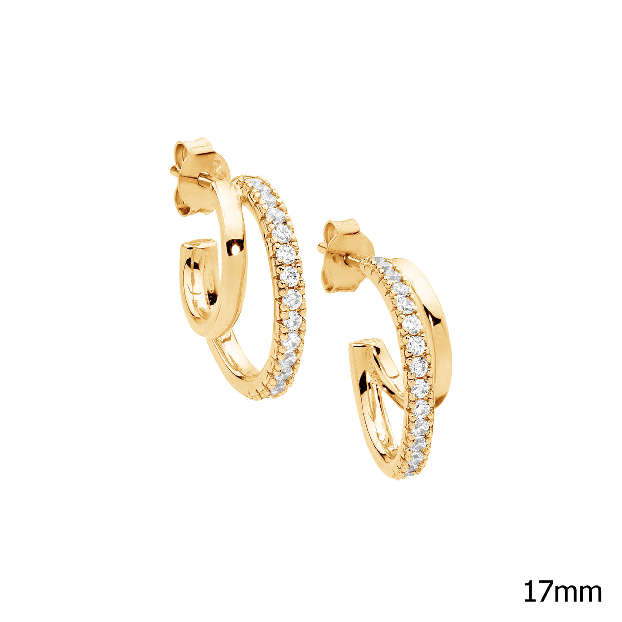 Double Hoop Earrings with Cubic Zirconica 18ct Gold Plated