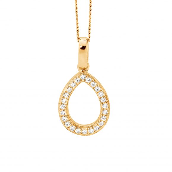 Ellani White CZ Drop Tear Drop Pendant Necklace GP