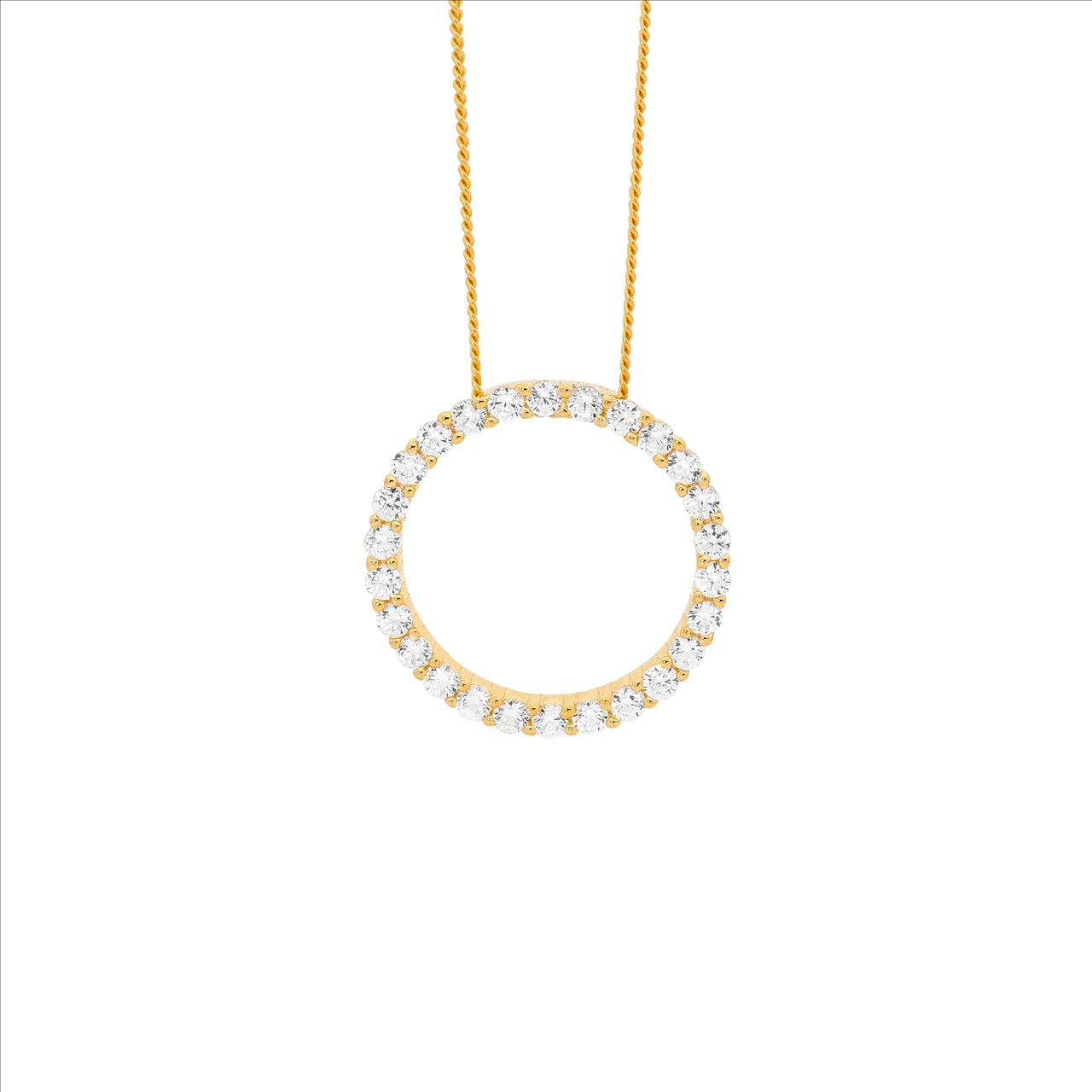 Ellani White CZ 15mm Circle Pendant Necklace GP