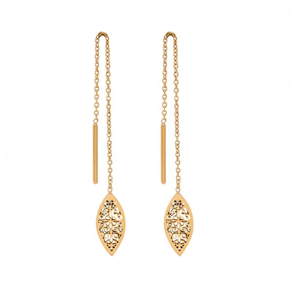 Stainless Steel Thread Earrings with Filigree Leaf GP