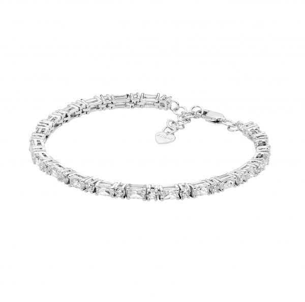 Sterling Silver 3.5mm Round & Baguette Tennis Bracelet