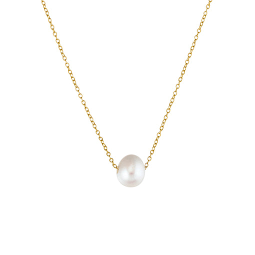 Sterling Silver Gold Plate 9mm Floating Pearl Cable Link Necklace