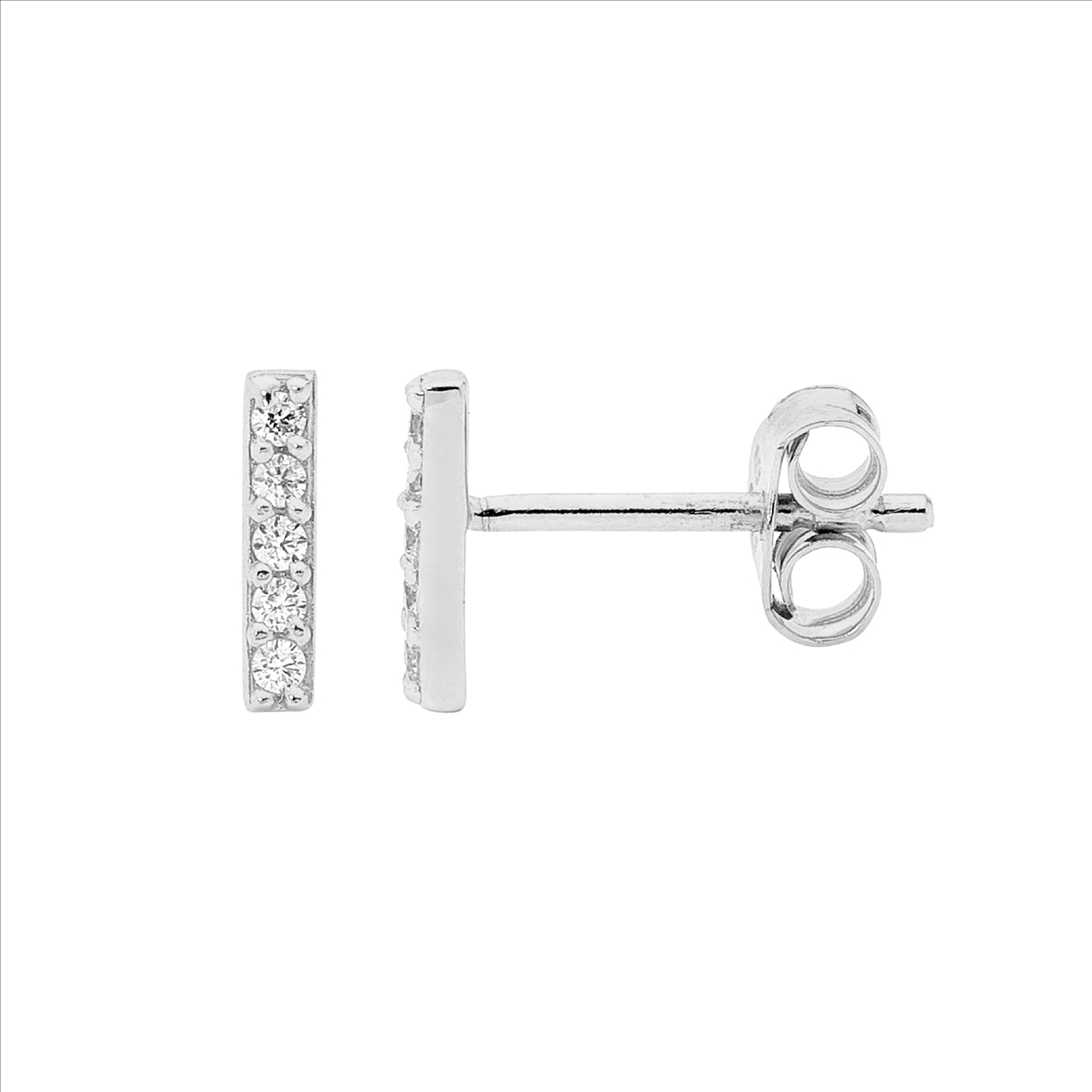 Sterling Silver White Cubic Zirconia 8mm Bar Studs