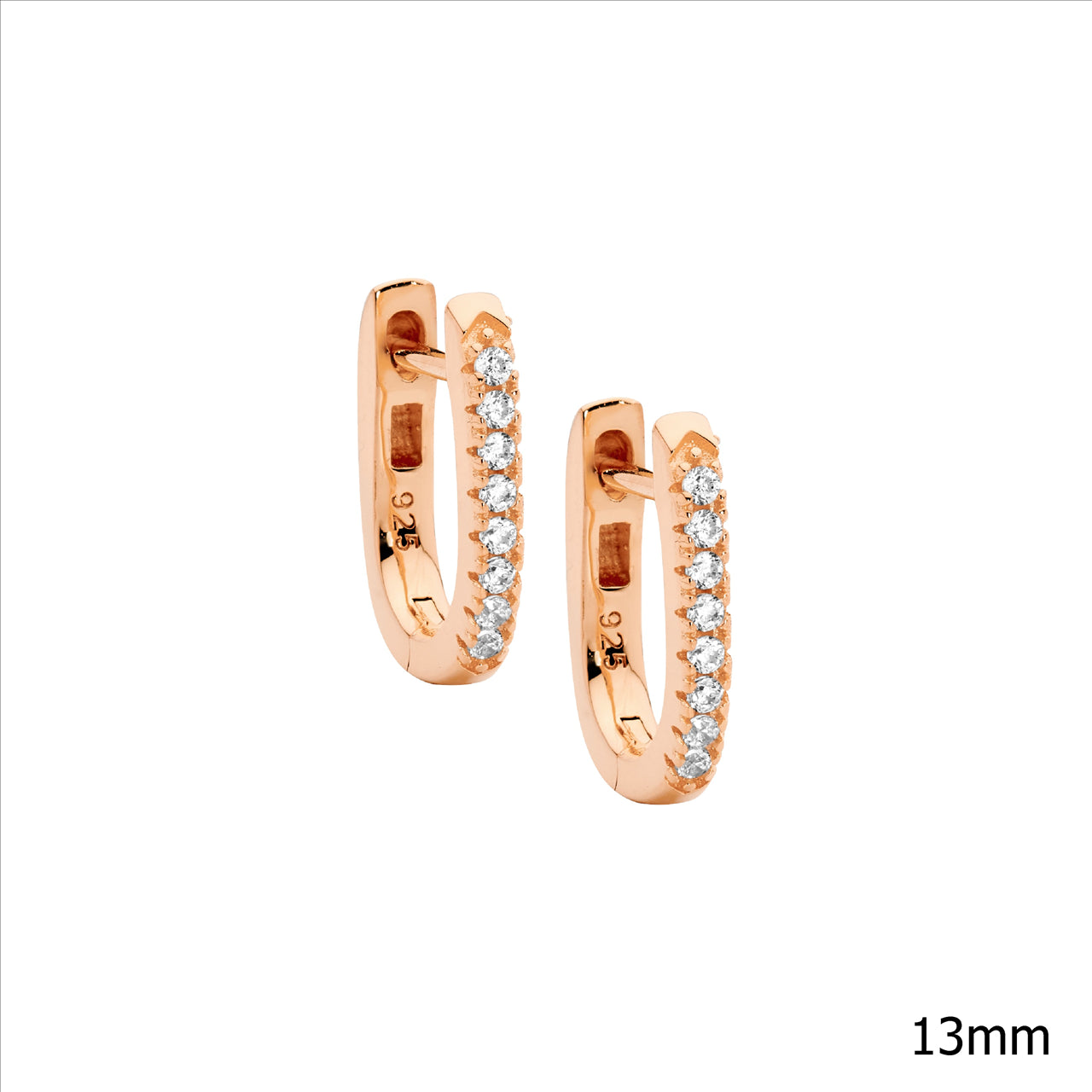 Cubic Zirconia 13mm Oval Hoop Earrings Rose Gold Plated