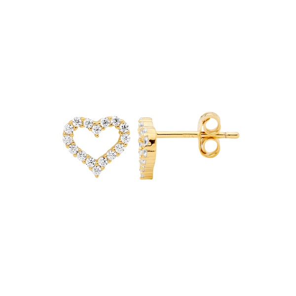 Cubic Zirconia 8mm Open Heart Stud Earrings