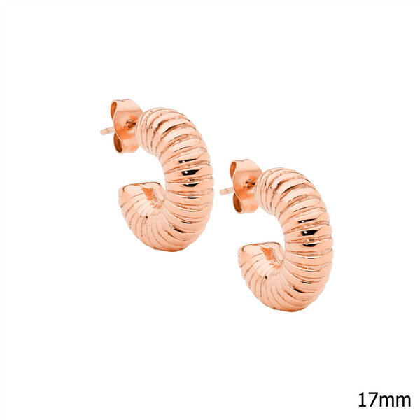 Corrugated 17mm Hoop Earrings W/RG IP plated