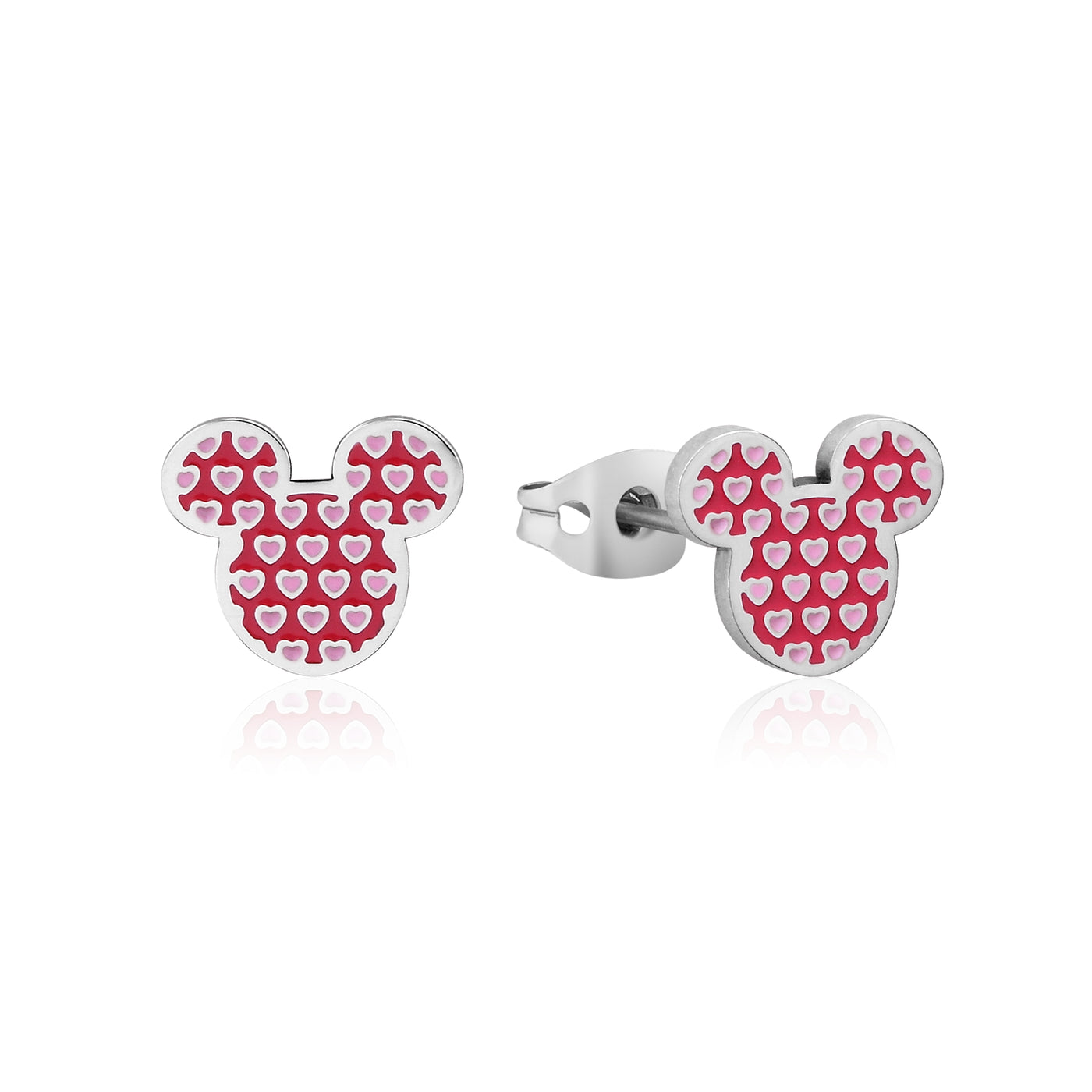 Silver Mickey Mouse Heart Enamel Studs
