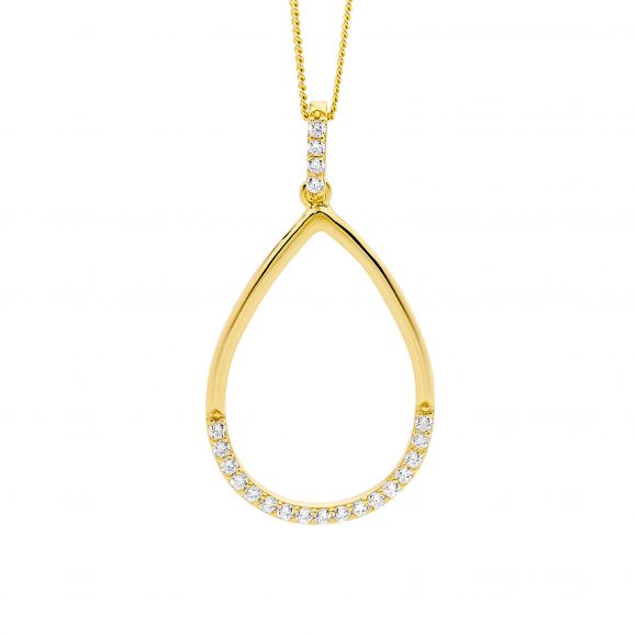 Cubic Zirconia Open Tear Drop Pendant Necklace 18ct Gold Plated