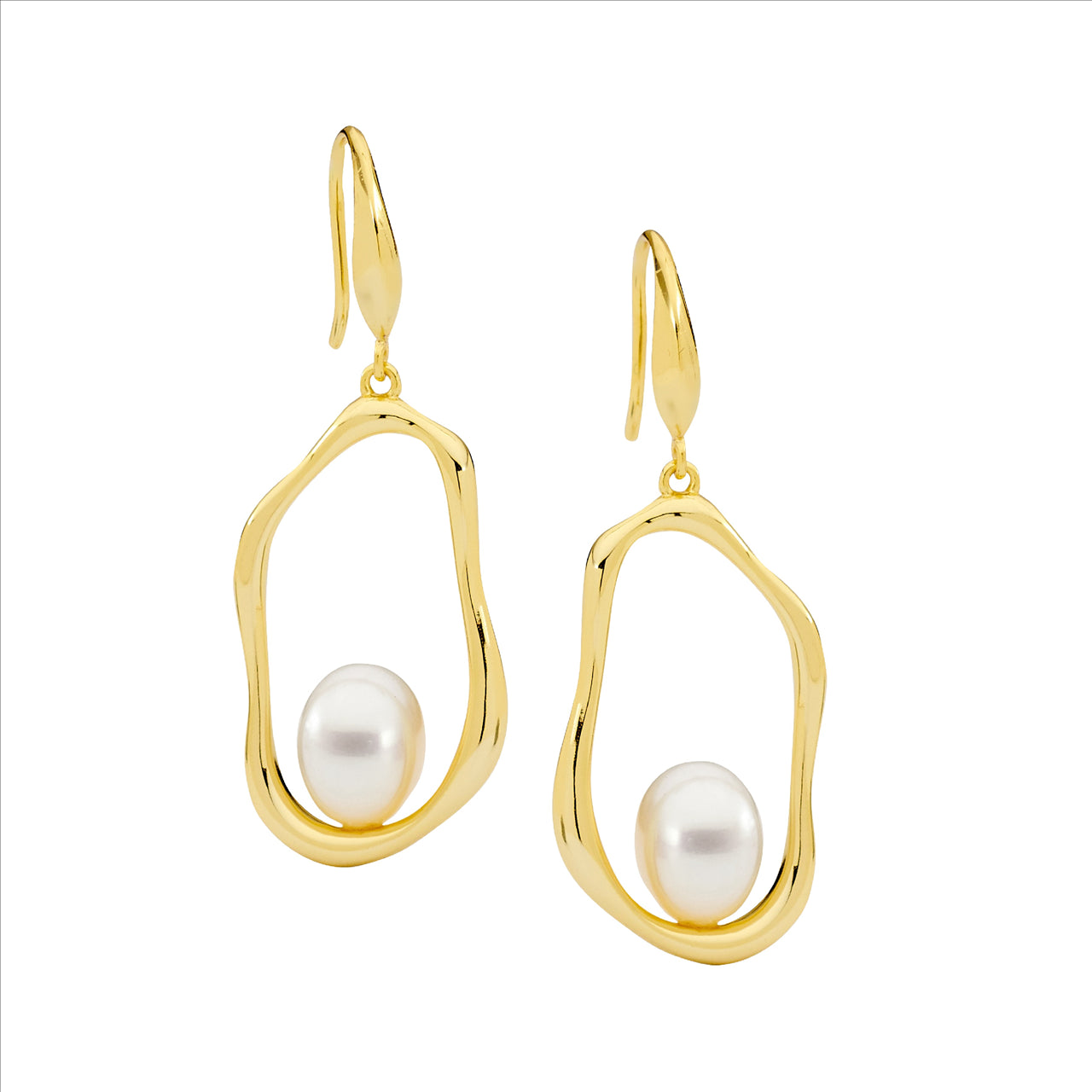 Open Oval Freshwater Pearl Hook Earrings