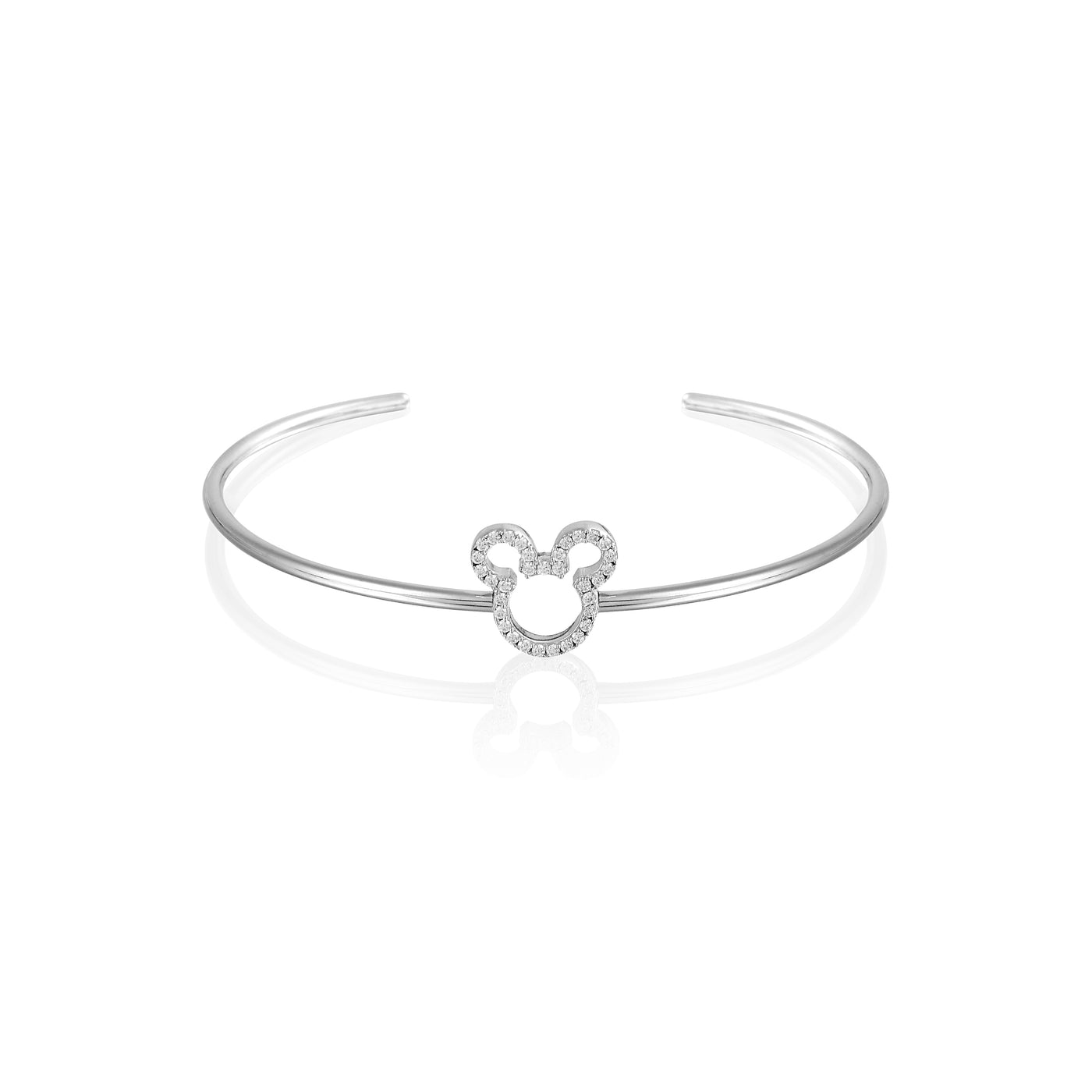Siterling Silver Mickey Mouse Crystal Outline Cuff Bangle