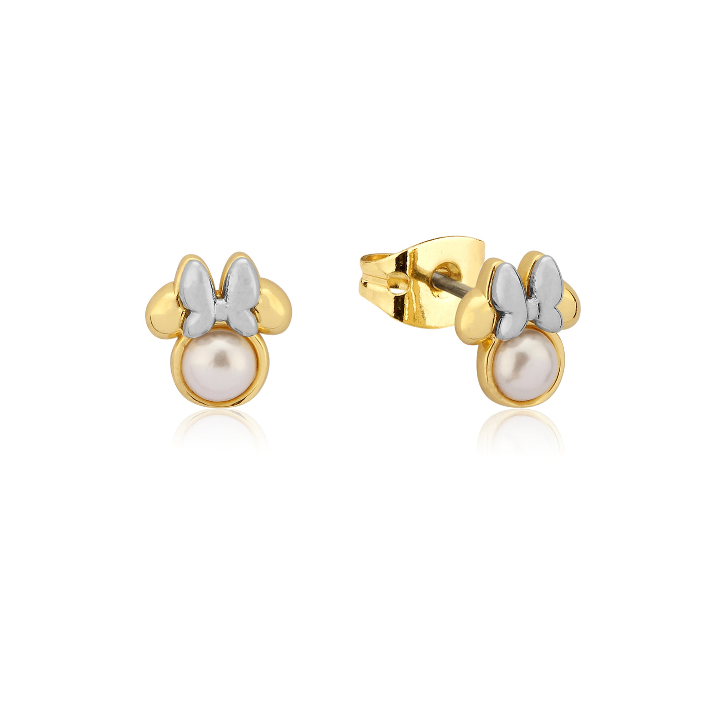 Yellow Gold Plated Minnie Mouse Pearl Studs