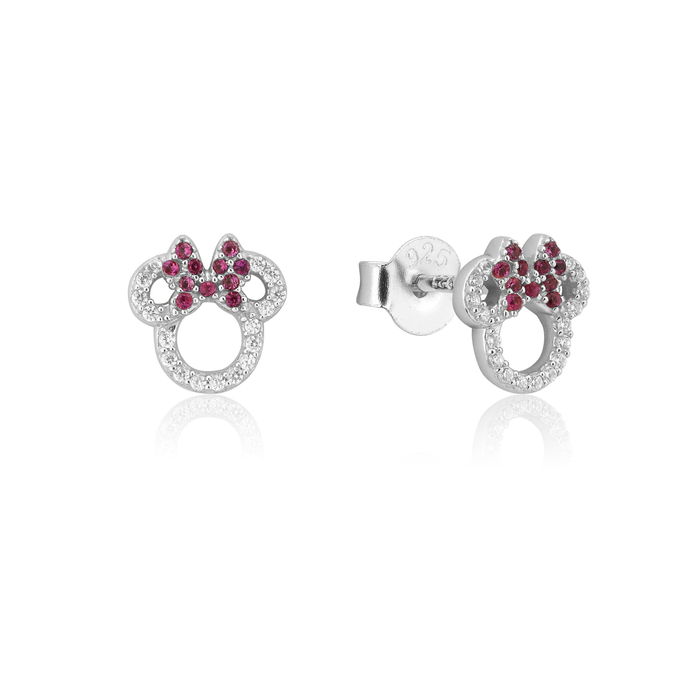White Gold Plated Red Minnie Mouse Cubic Zirconia Studs