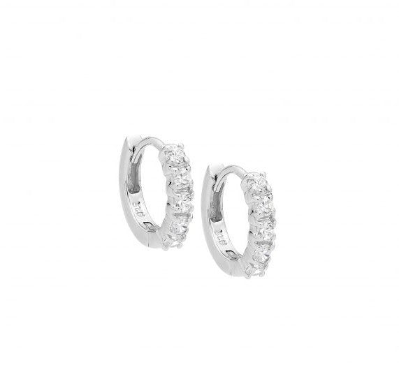 Sterling Silver 10mm Wht CZ Hoop Earrings