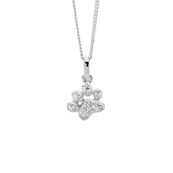 White CZ Paw Pendant Necklace