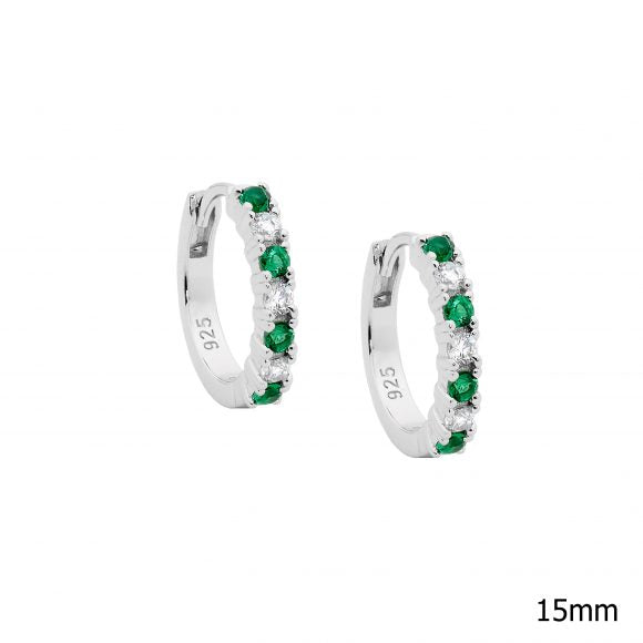 White & Green Cubic Zirconia 14mm Hoop Earrings