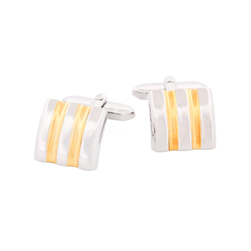 Brushed Rhodium with Gold Striped Cufflinks