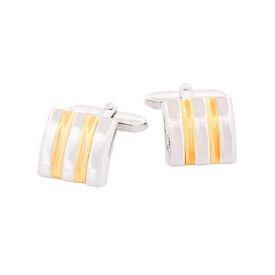 Brushed Rhodium with Gold Striped Cufflinks