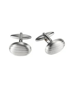 Brushed & Polished Rhodium Plated Oval Striped Cufflinks