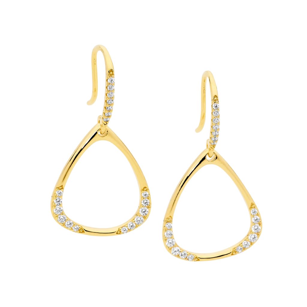 Cubic Zorconia Triangle Drop Earrings Gold Plated